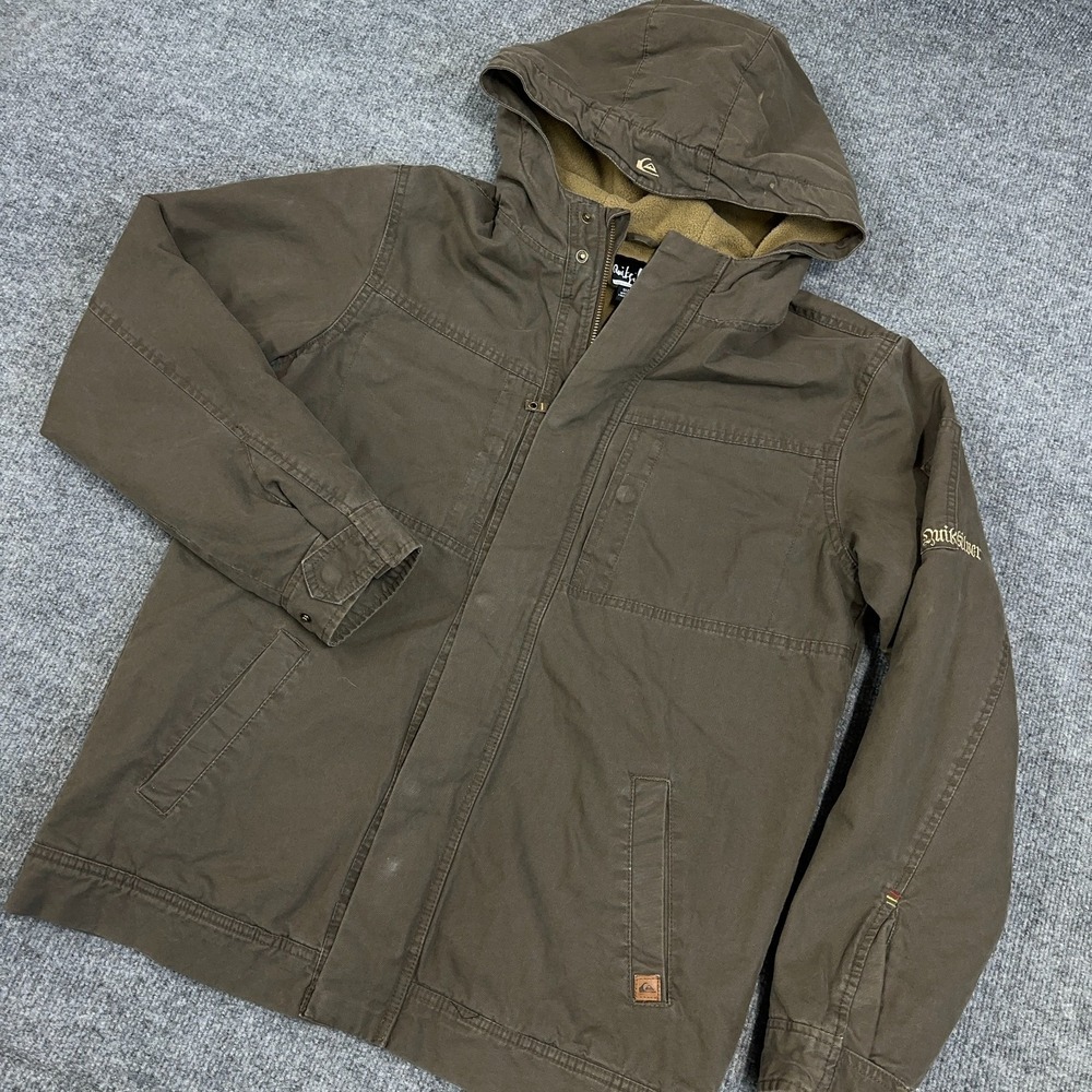 Vintage Quiksilver Jacket Men Small Brown Fleece Lined Hood Chore Surf Skate Y2K
